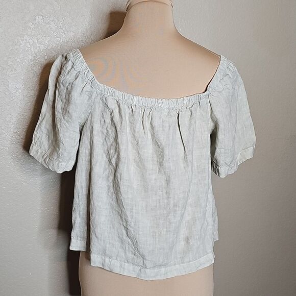 Bella Dahl Off-Shoulder Button-Up Linen Blouse Light Green Small - Picture 4 of 8